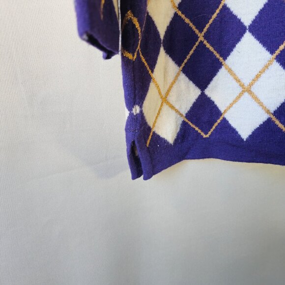 Dana Buchman Purple/Cream/Gold Wool Argyle V-neck Sweater Medium - Picture 9 of 9